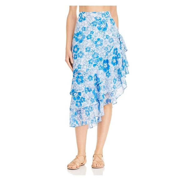 Mochi Dresses & Skirts - Mochi Womens Blue Ruffled Asymmetrical Floral Midi Layered Skirt S